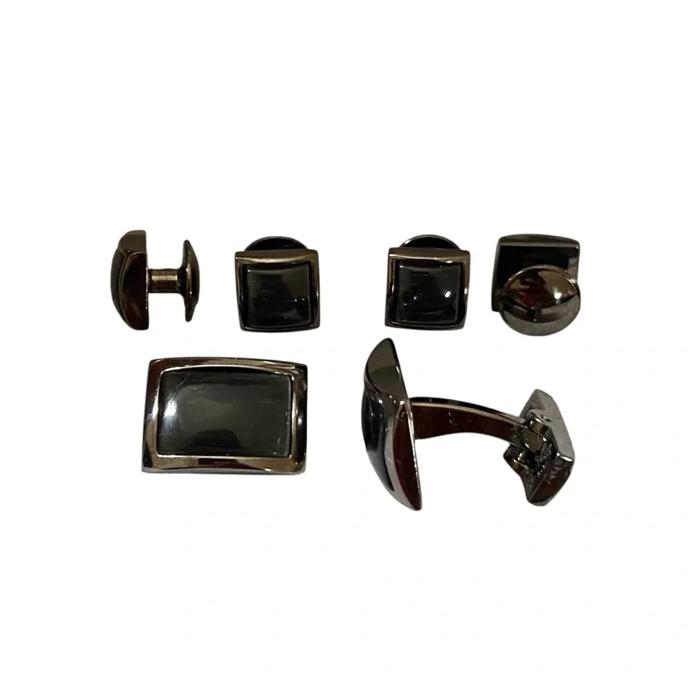 Ryan Seacrest Distinction Gunmetal Black Cateye Cufflinks Tuxedo Buttons Set